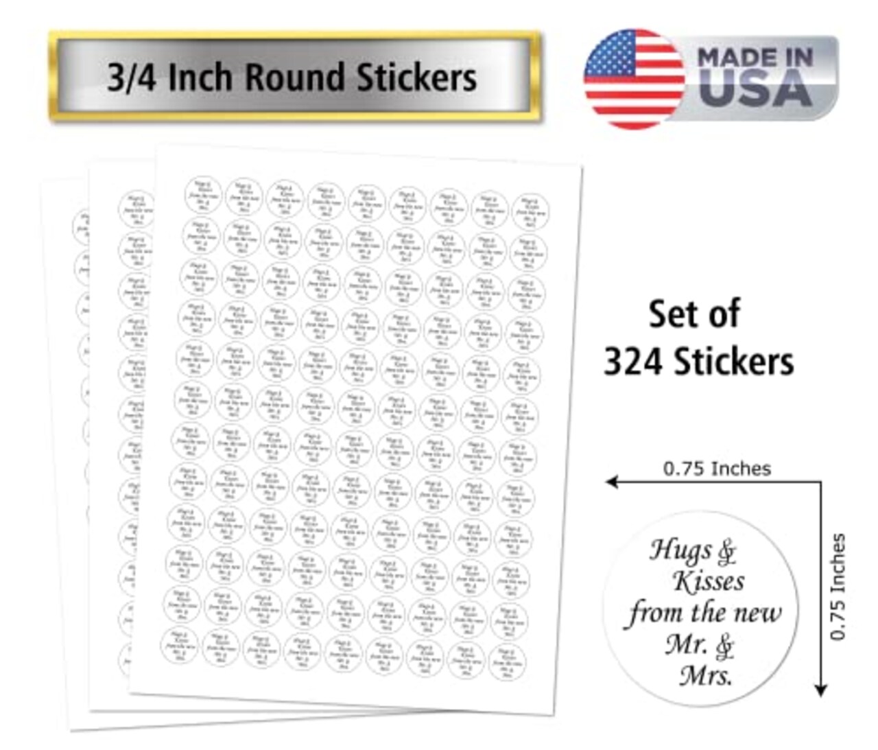 324 Mr. & Mrs. Kiss Wedding Stickers, Chocolate Drops Labels Stickers for Weddings, Bridal Shower Engagement Party Decorations, Kisses Favors Decor. Made in USA